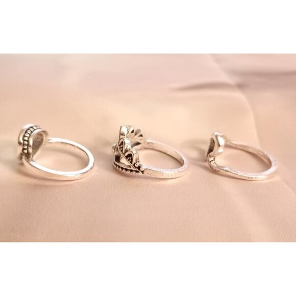 3-Piece Silver Boho Ring Set Midi & Statement Sizes 7 & 4 NWT in Box Gift - Picture 2 of 5